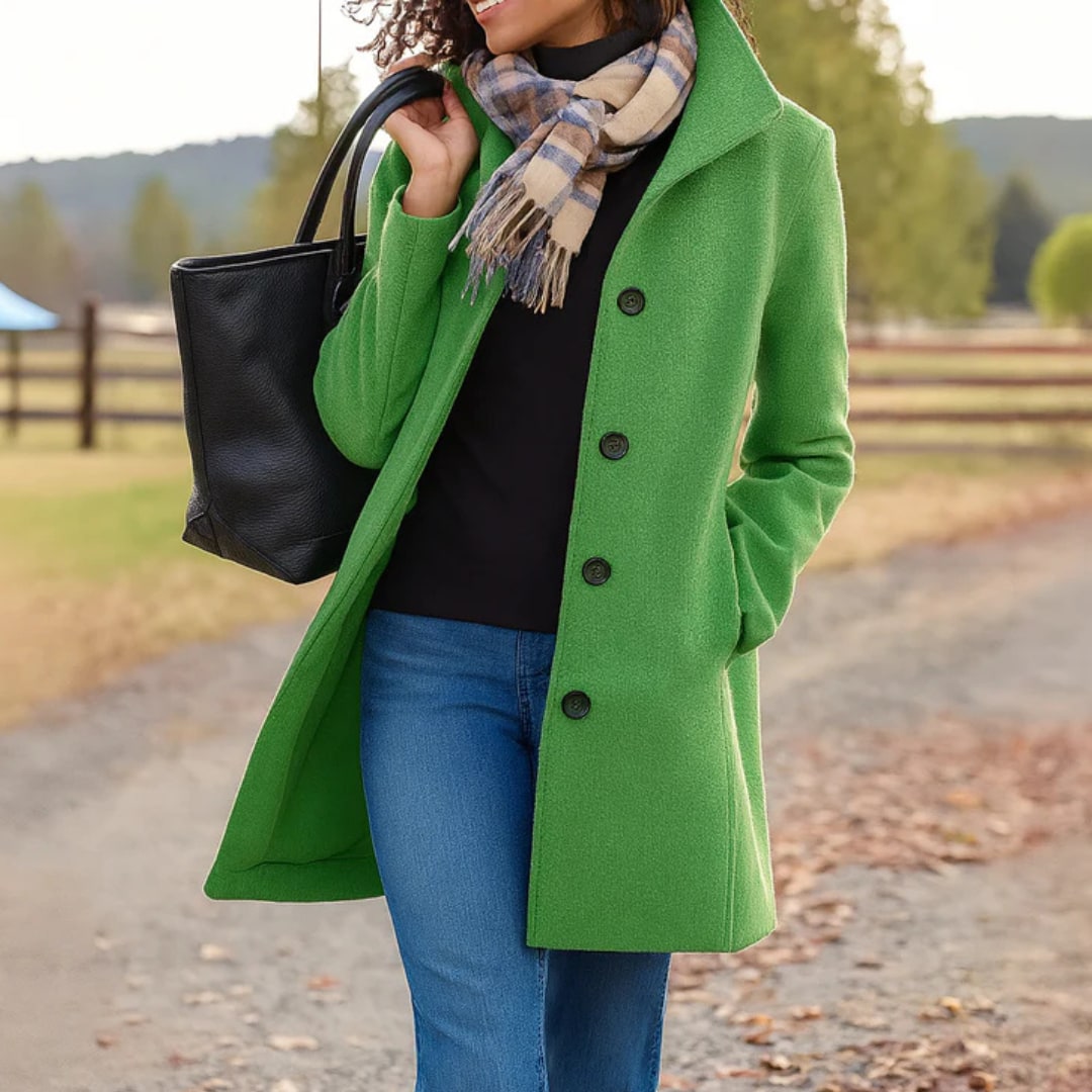 Cappotto Donna in Lana con Collo Alto e Bottoni Scuri 10
