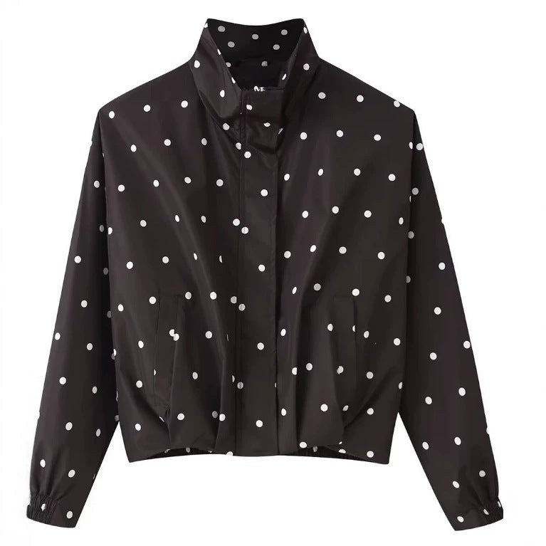 Giacca bomber antipioggia donna a pois con collo alto 5