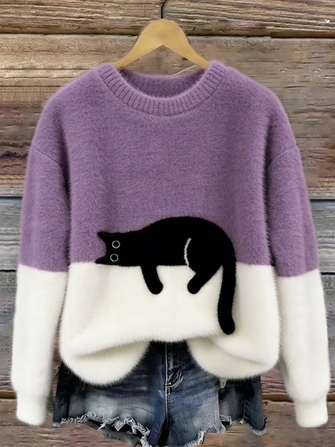 Maglione donna con stampa gatto, casual relaxed fit 10