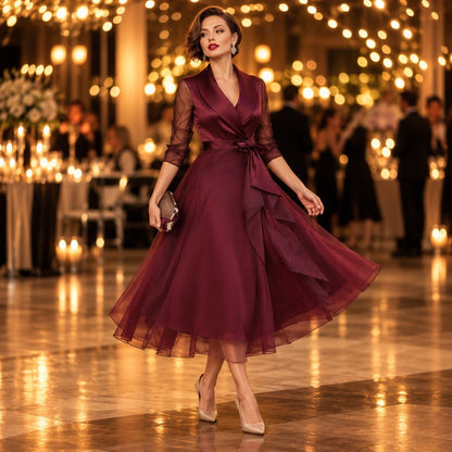 Elegante abito da cocktail bordeaux donna 2
