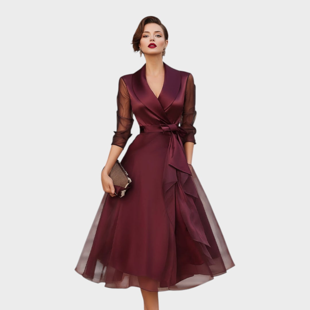 Elegante abito da cocktail bordeaux donna 5