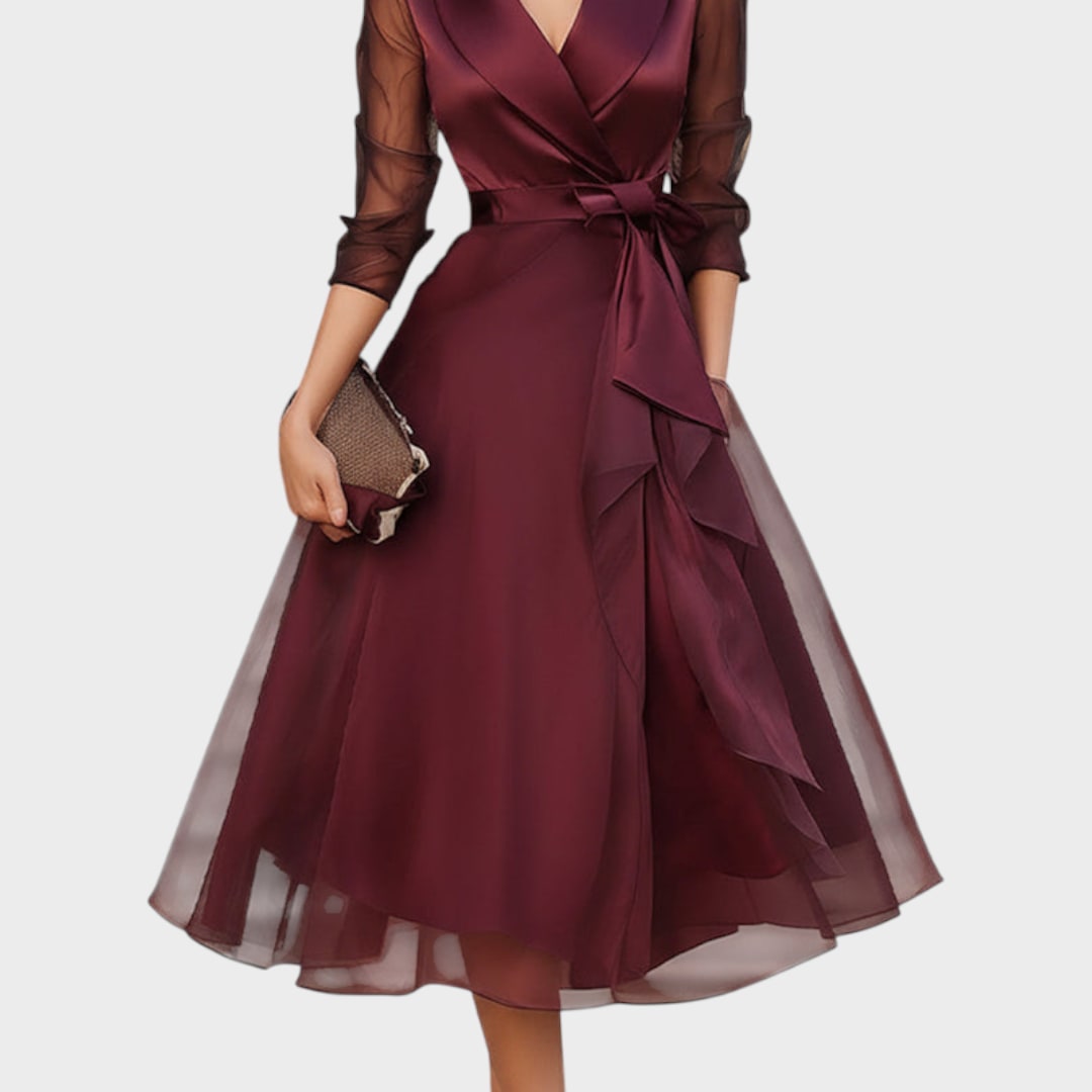 Elegante abito da cocktail bordeaux donna 7