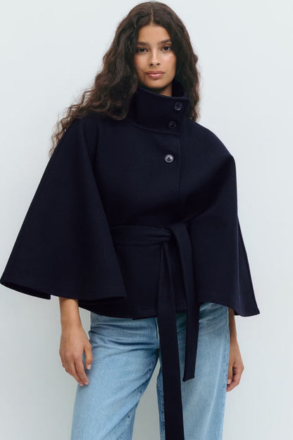 Cappotto a mantella donna con collo alto e cintura a fiocco 5