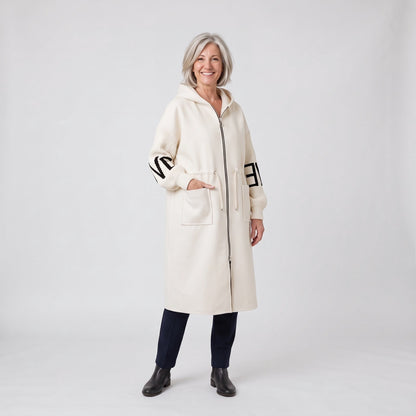 Cappotto cardigan donna con cappuccio e tasche ampie 1