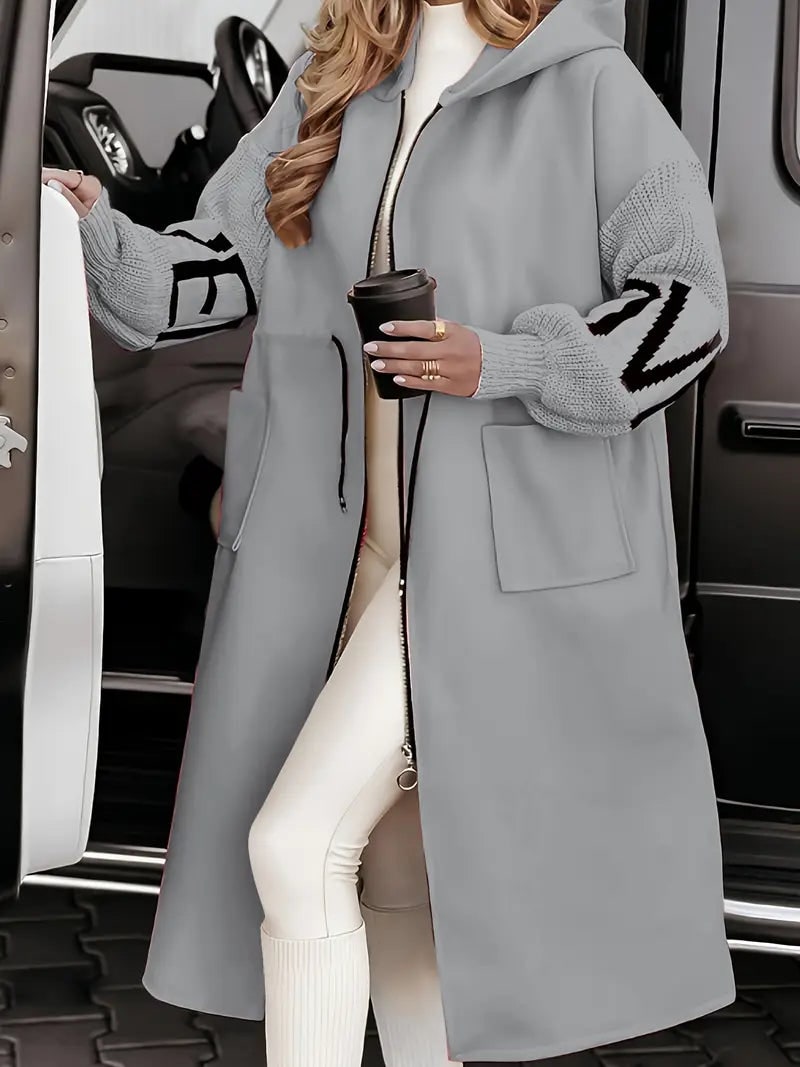 Cappotto cardigan donna con cappuccio e tasche ampie 4