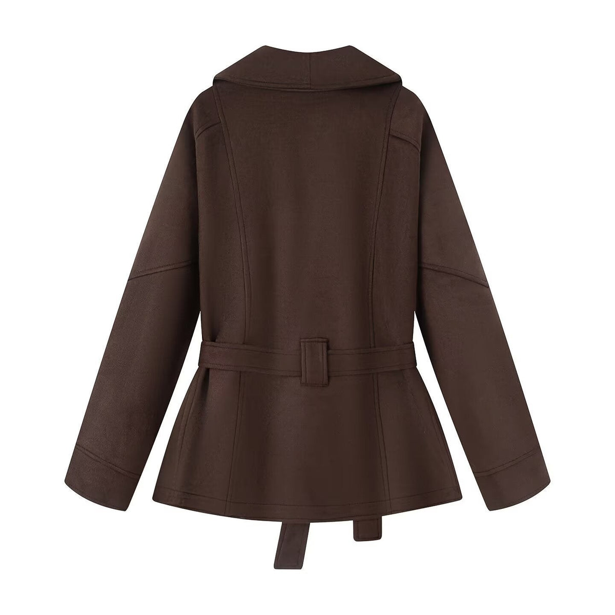 Cappotto corto donna con cintura e collo a revers ampio 2