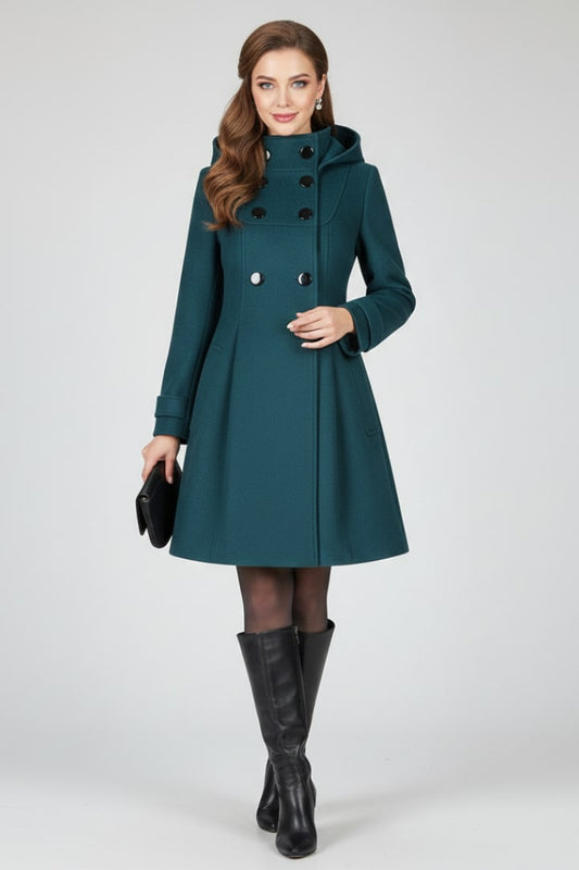 Cappotto da donna con cappuccio e doppio petto sagomato 1