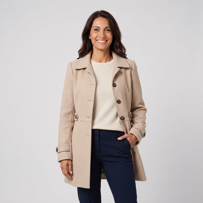 Cappotto Donna Monopetto con Cintura in Vita e Bottoni 1