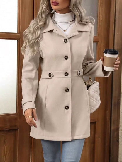 Cappotto Donna Monopetto con Cintura in Vita e Bottoni 2