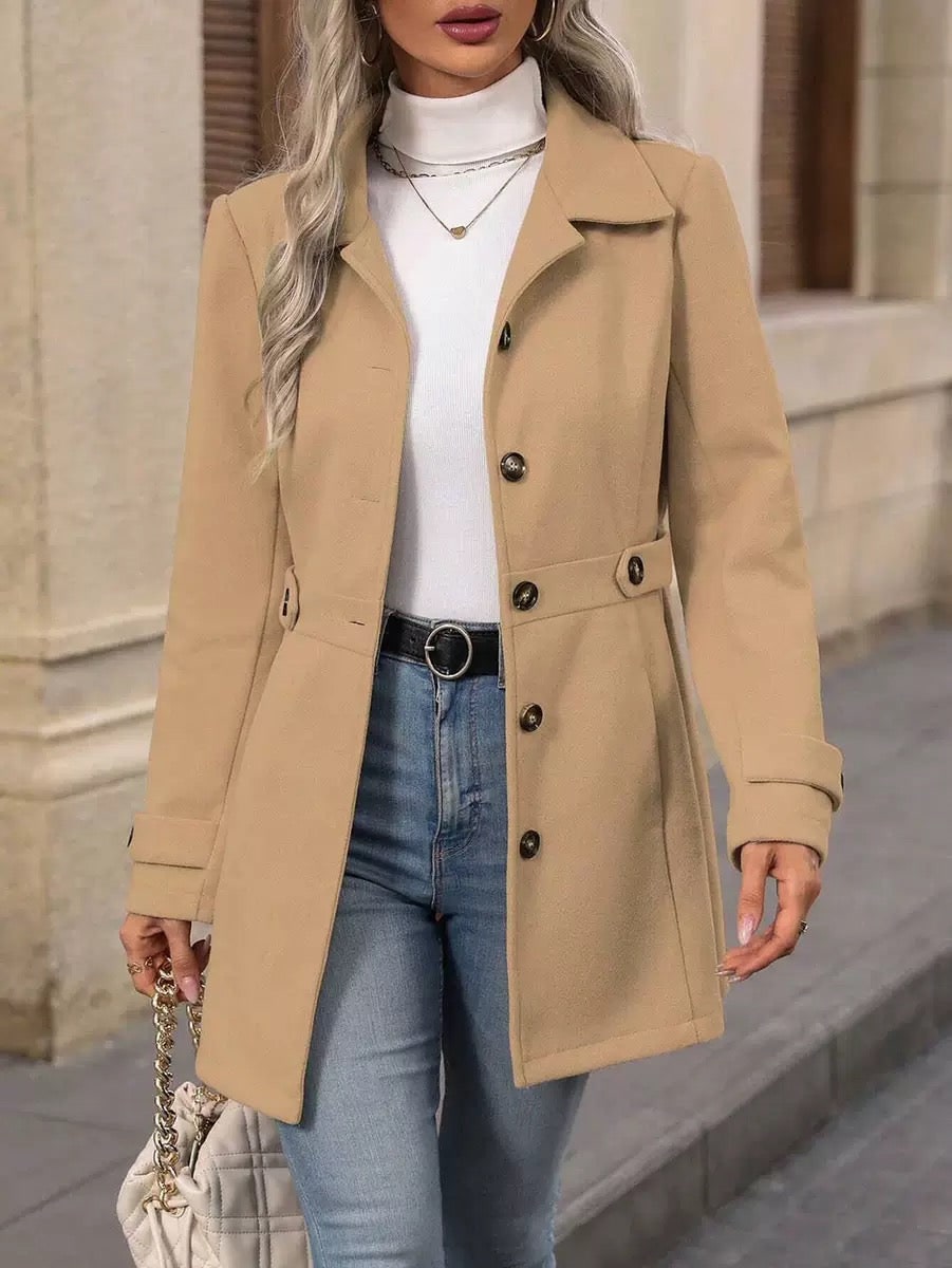 Cappotto Donna Monopetto con Cintura in Vita e Bottoni 5