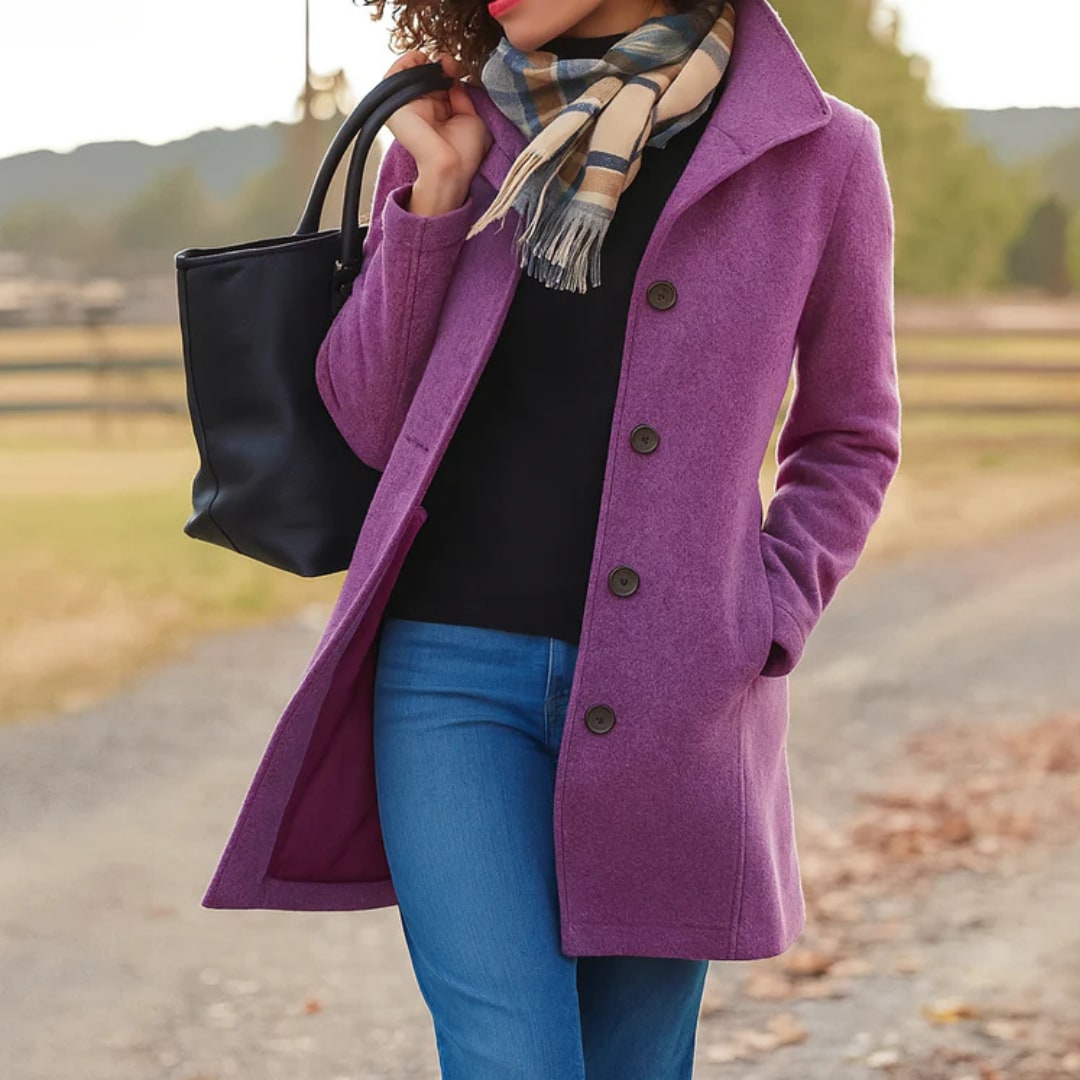 Cappotto Donna in Lana con Collo Alto e Bottoni Scuri 5