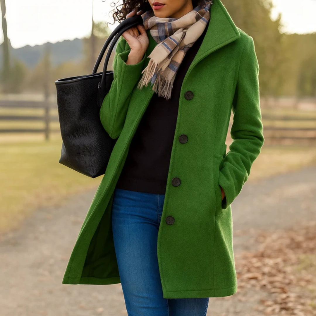 Cappotto Donna in Lana con Collo Alto e Bottoni Scuri 6