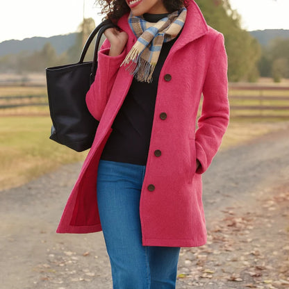 Cappotto Donna in Lana con Collo Alto e Bottoni Scuri 9