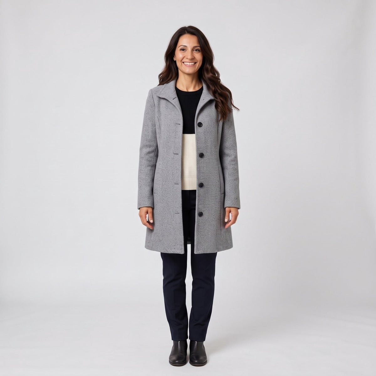 Cappotto donna in misto lana con colletto a revers 1