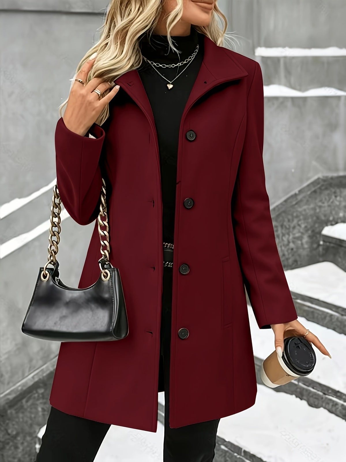 Cappotto donna in misto lana con colletto a revers 4