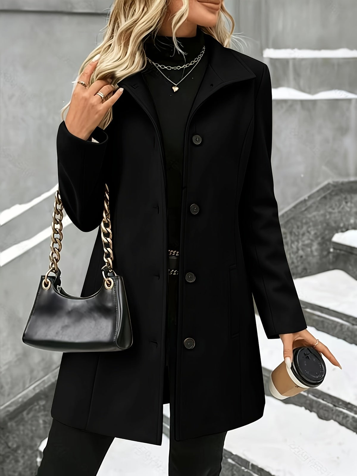 Cappotto donna in misto lana con colletto a revers 5