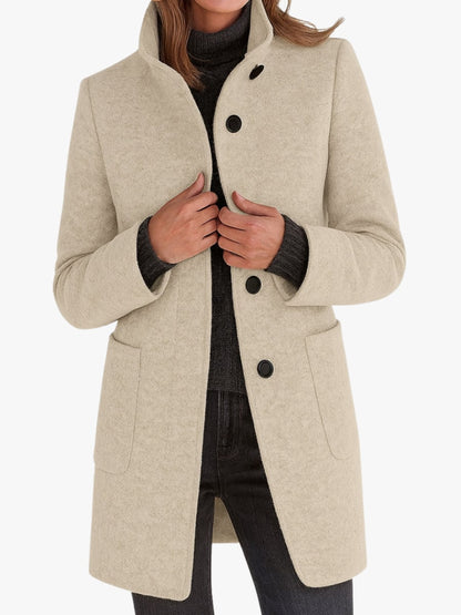 Cappotto elegante effetto lana donna, collo alto e taglio dritto 1