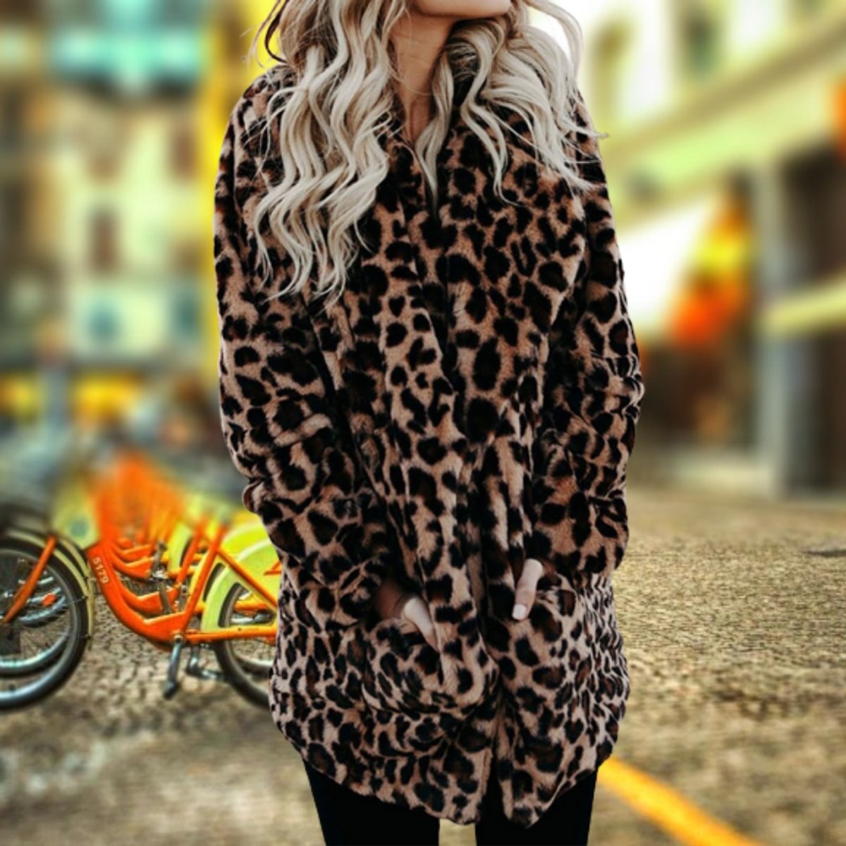 Cappotto fantasia donna sciancrato con revers ampio 4
