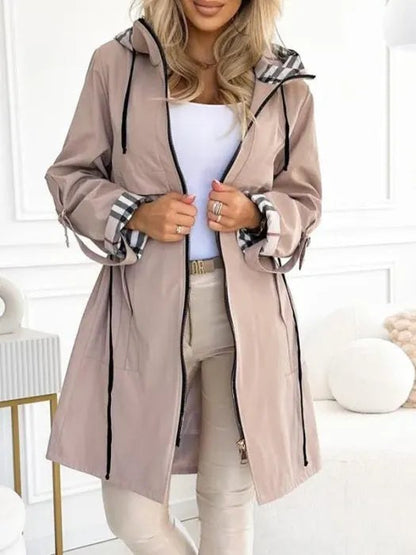 Cappotto impermeabile antivento donna con cappuccio e zip 2