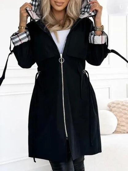 Cappotto impermeabile antivento donna con cappuccio e zip 3