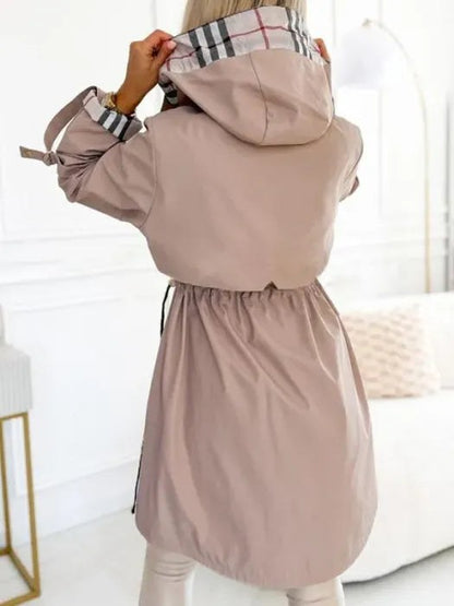 Cappotto impermeabile antivento donna con cappuccio e zip 4