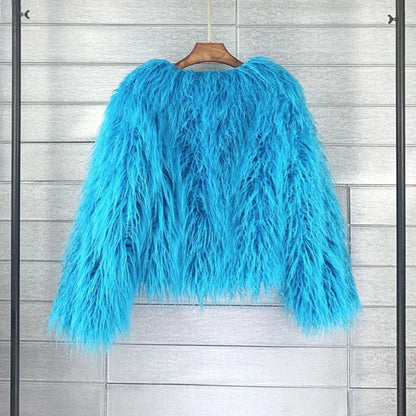 Cappotto in pelliccia sintetica donna voluminoso a colori 12