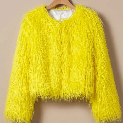 Cappotto in pelliccia sintetica donna voluminoso a colori 5