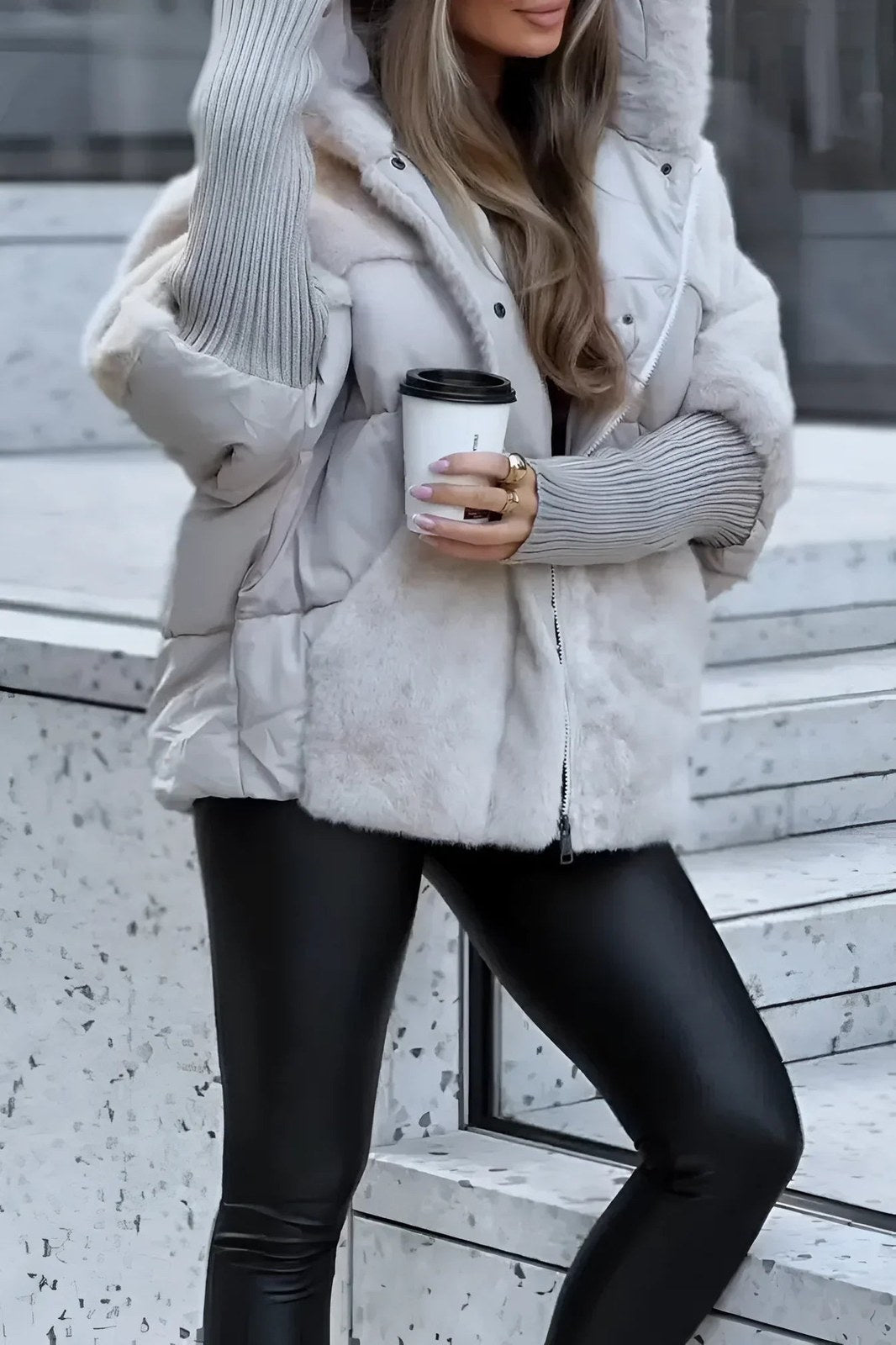 Cappotto in peluche donna oversize con cappuccio ampio 9