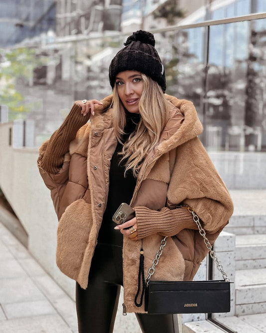 Cappotto in peluche donna oversize con cappuccio