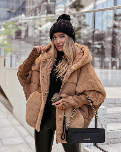 Cappotto in peluche donna oversize con cappuccio ampio 4