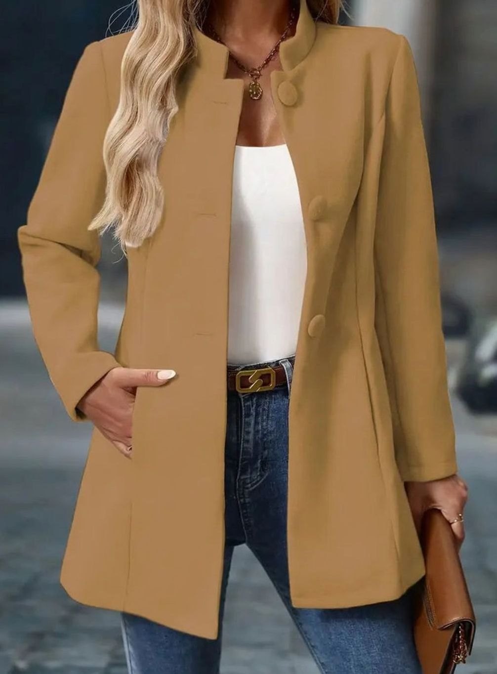 Cappotto invernale donna elegante con collo alto e bottoni 7