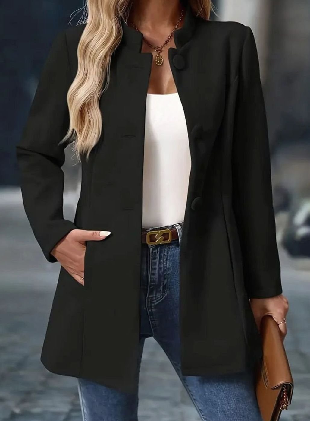 Cappotto invernale donna elegante con collo alto e bottoni 4