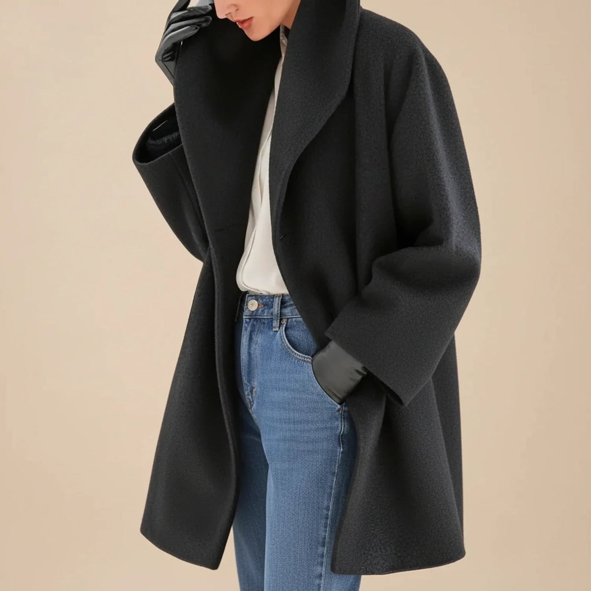 Cappotto invernale midi a trapezio oversize donna 6