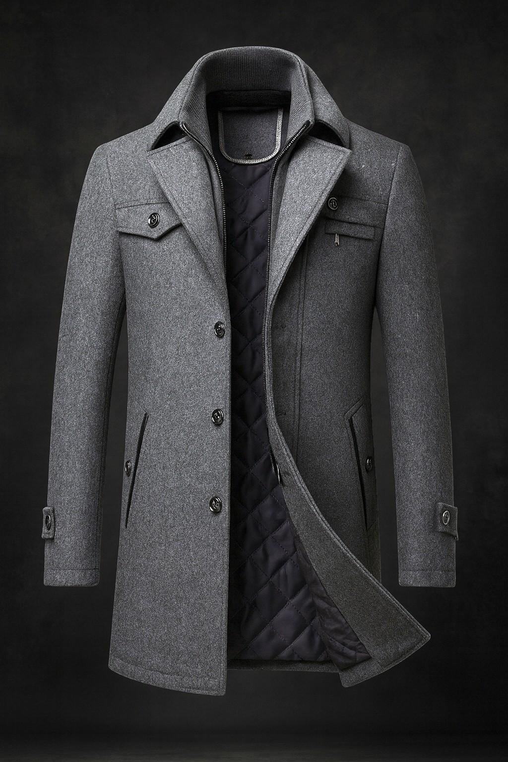 Cappotto invernale uomo elegante con collo strutturato 7