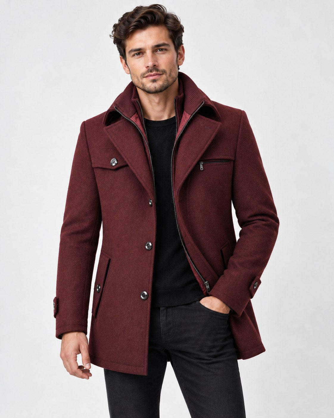 Cappotto invernale uomo elegante con collo strutturato 2