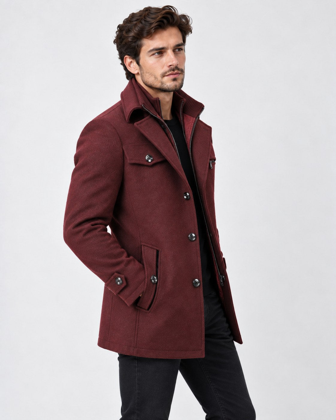 Cappotto invernale uomo elegante con collo strutturato 3