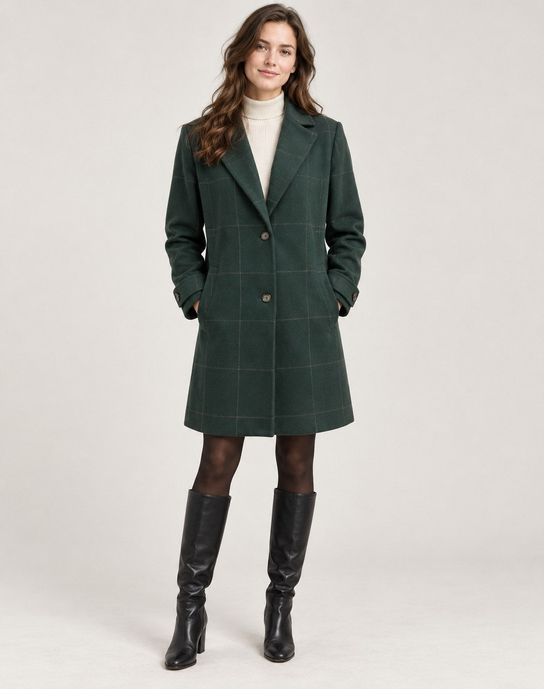 Cappotto lungo donna a quadri sciancrato invernale 2