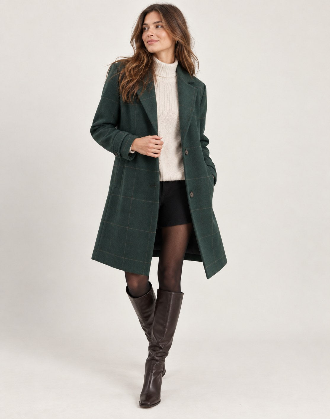 Cappotto lungo donna a quadri sciancrato invernale 3