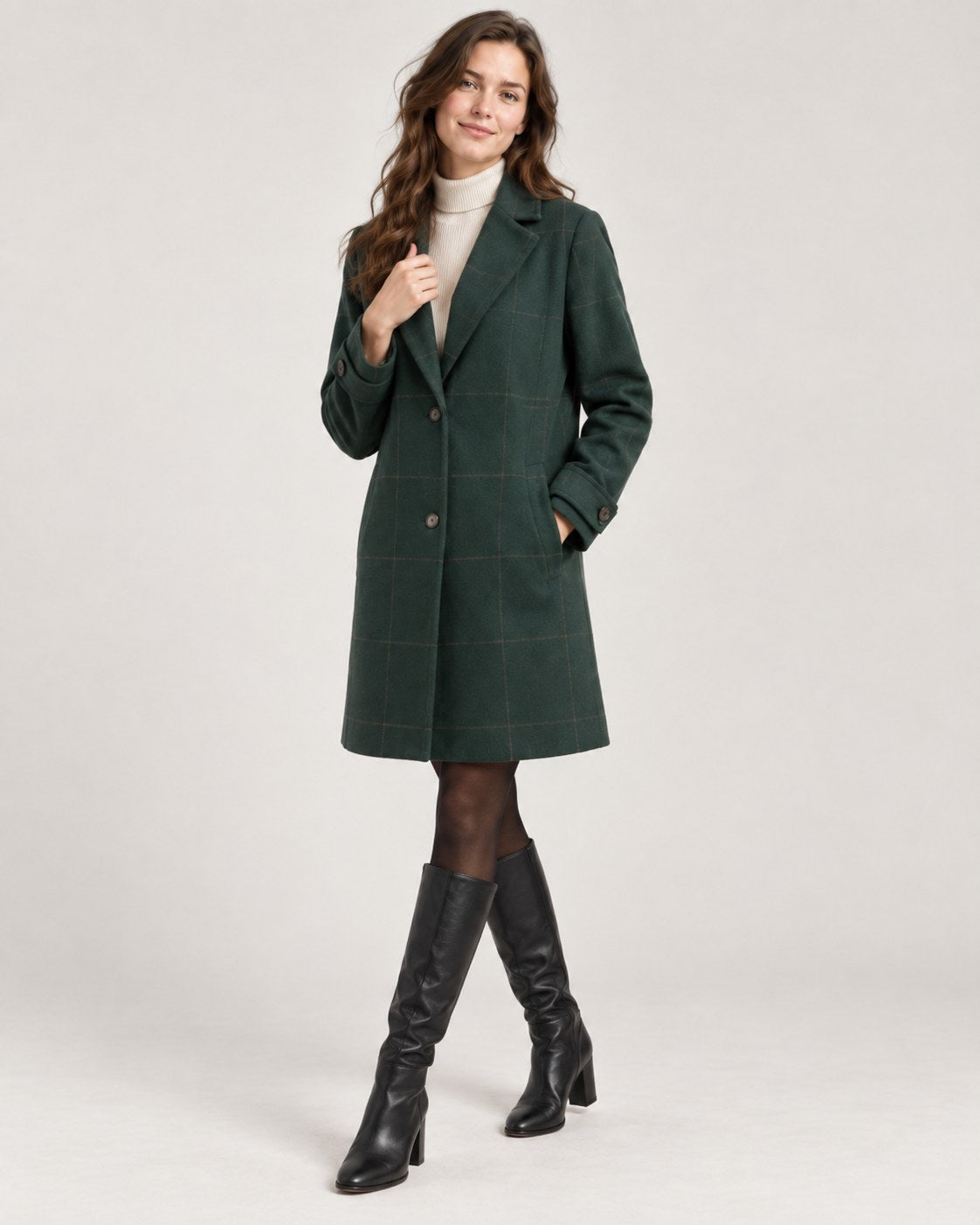 Cappotto lungo donna a quadri sciancrato invernale 5