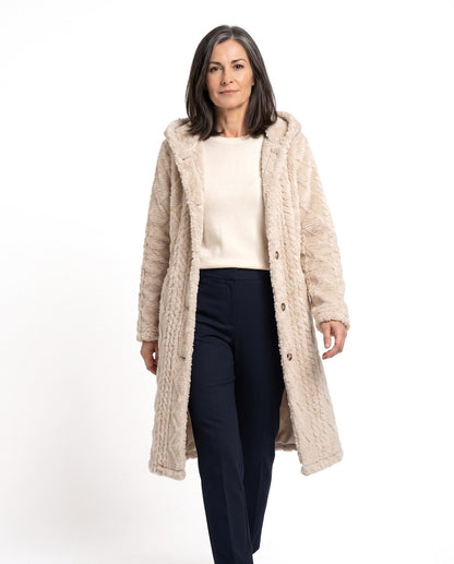 Cappotto lungo donna con cappuccio e bottoni laterali 1