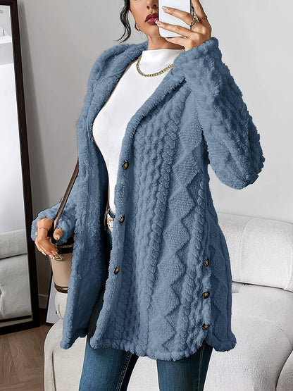 Cappotto lungo donna con cappuccio e bottoni laterali 2