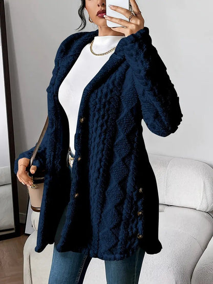 Cappotto lungo donna con cappuccio e bottoni laterali 6