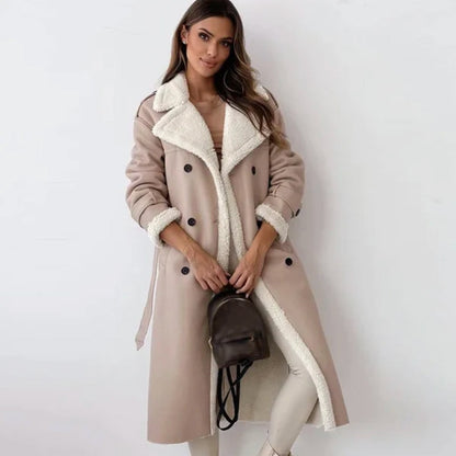 Cappotto lungo donna doppiopetto foderato in sherpa caldo 7