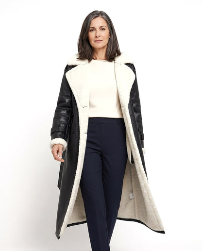 Cappotto lungo donna doppiopetto foderato in sherpa caldo 1