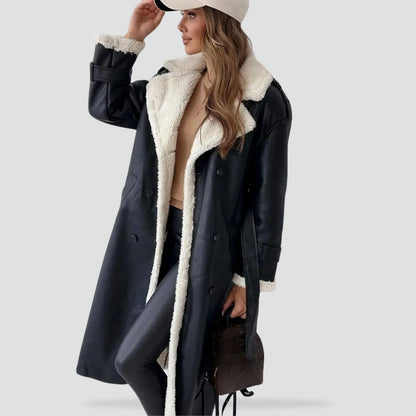 Cappotto lungo donna doppiopetto foderato in sherpa caldo 2