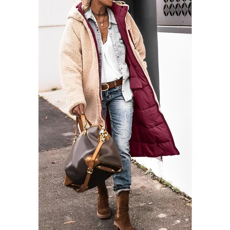 Cappotto lungo donna reversibile foderato in teddy caldo 12