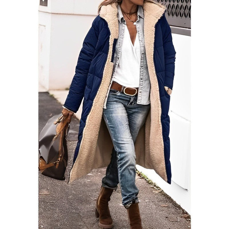 Cappotto lungo donna reversibile foderato in teddy caldo 5