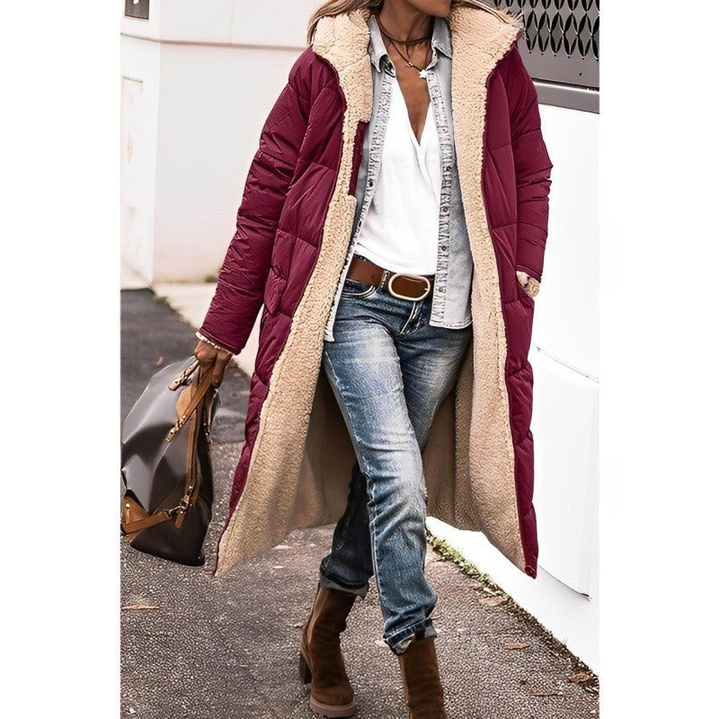 Cappotto lungo donna reversibile foderato in teddy caldo 8