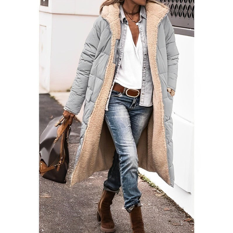 Cappotto lungo donna reversibile foderato in teddy caldo 6