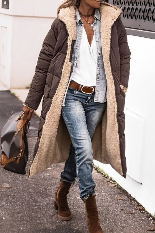 Cappotto lungo donna reversibile foderato in teddy caldo 3